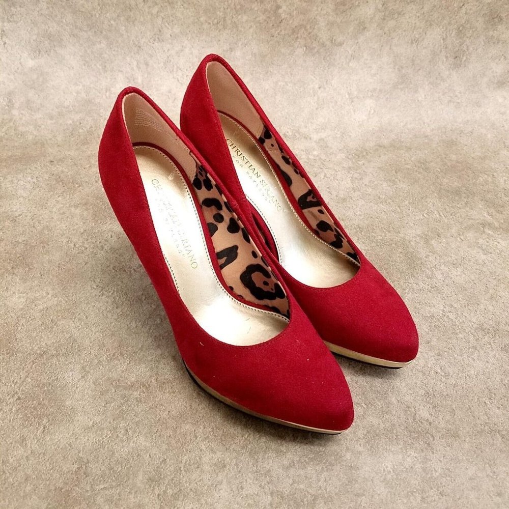 Christian Siriano Womens  135799 Size 5.5 Red Gold Slip On Platform Heel Pumps